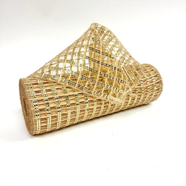 Natural Window Pane Wide Weaved Metallic Deco Mesh - ( 10 Inch x 10 Yards ) Online - Image 3