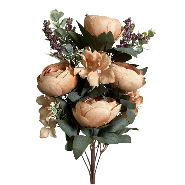19 Inch Ranunculus Mixed Bush Artificial Silk Flower Spray - Tan Online Sale