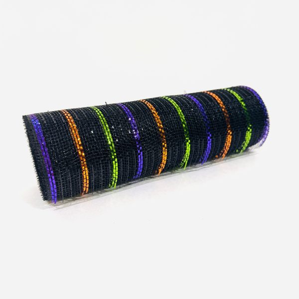 Black with Multi Color Lines - Holiday Deco Mesh s - ( 10 Inch x 10 Yards ) For Cheap