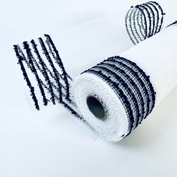 White and Black Snow Edge Poly Deco Mesh - 10 Inch x 10 Yards For Sale - Image 3