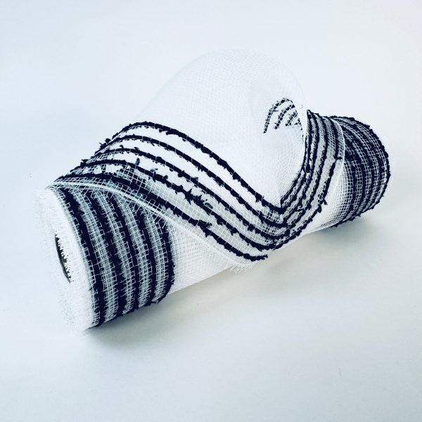 White and Black Snow Edge Poly Deco Mesh - 10 Inch x 10 Yards For Sale - Image 2