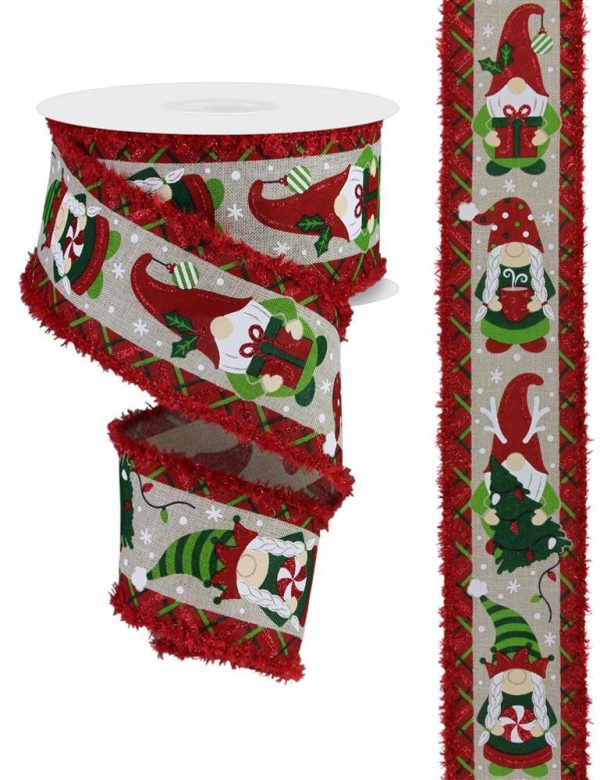 Christmas Gnome Tinsel Drift Light Natural Wired Edge Ribbon - ( 2-1 2 Inch | 10 Yards ) Online now